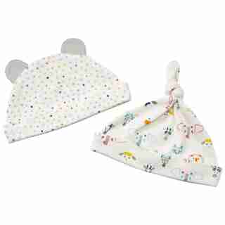 INDIGOBABY BASICS BABY HAT SET 2PK DOTS & ANIMALS 6-12 MONTHS