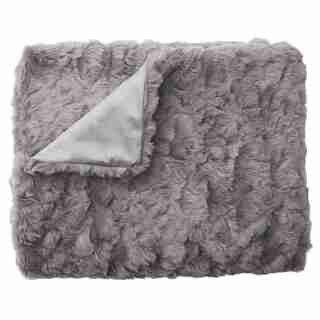 TEXTURED FAUX FUR THROW – GREY
