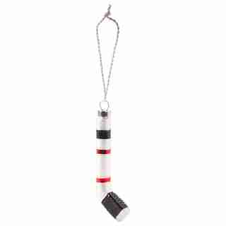 XMAS HOCKEY STICK GLASS ORNAMENT