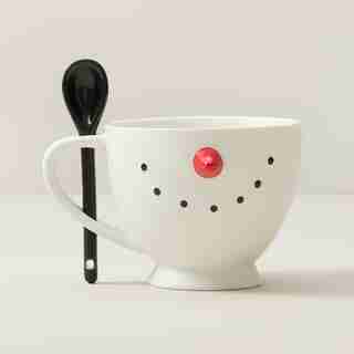 SNOWMAN FACE FIGURAL MUG WITH SPOON
