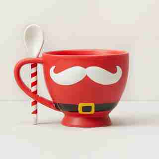 SANTA FACE FIGURAL MUG WITH SPOON