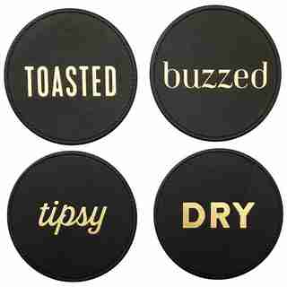 EXPRESSIONS BLACK LEATHER COASTERS