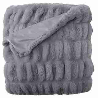 RUCHED FAUX-FUR THROW BLANKET – SOFT CHARCOAL