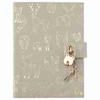 LOCKED DIARY LARGE WOODLAND CREATURES GREY