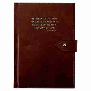 SMALL BUTTON JOURNAL TWO PINE TREES BROWN