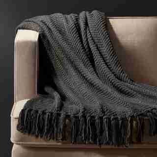 JETÉ À CHEVRON EN TISSU CHENILLE – GRIS MOYEN