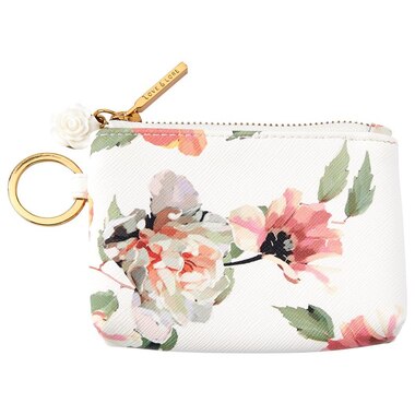 LOVE AND LORE HARPER COIN PURSE KEY RING POPPY FLORAL IVORY