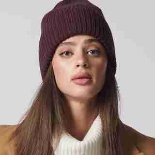 LOVE AND LORE RIBBED BEANIE HAT EGGPLANT