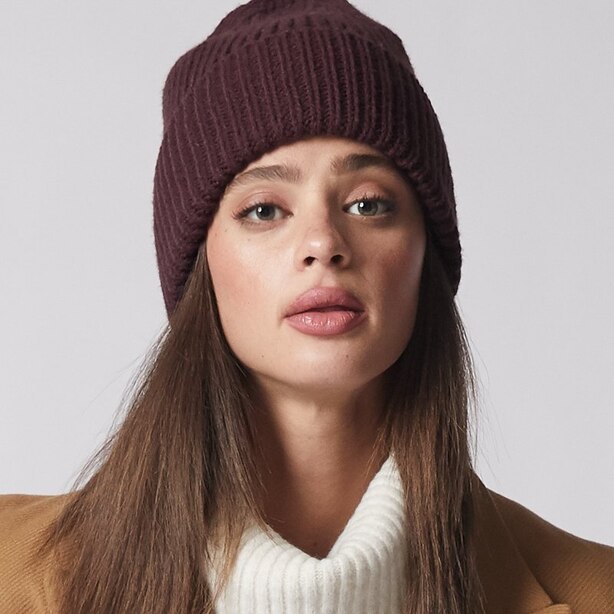 LOVE AND LORE RIBBED BEANIE HAT EGGPLANT