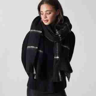 LOVE AND LORE PLAID BLANKET SCARF BLACK