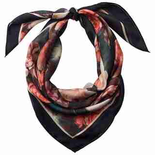 LOVE AND LORE SILKY FOULARD SCARF ROSE GARDEN BLACK