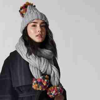 LOVE AND LORE PARTY POM SCARF GREY HEATHER