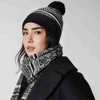LOVE AND LORE FAIR ISLE POM POM HAT BLACK AND IVORY
