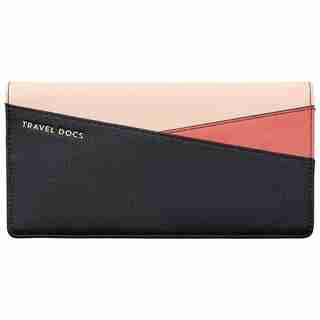 LOVE AND LORE COLOUR BLOCK TRAVEL WALLET BLACK, RUST AND BLUSH PINK