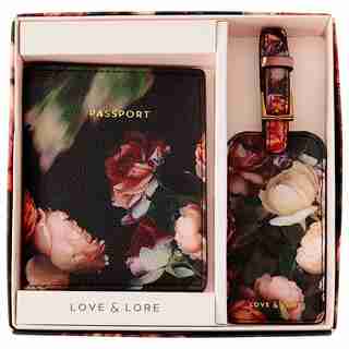 LOVE AND LORE PASSPORT COVER LUGGAGE TAG GIFT SET ROSE GARDEN
