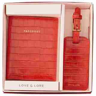 LOVE AND LORE CROC PASSPORT COVER LUGGAGE TAG GIFT SET TERRACOTTA