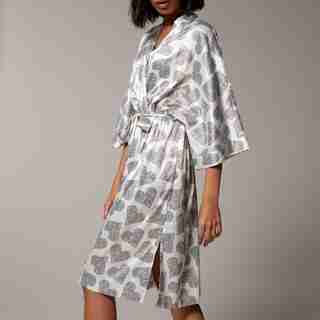 LOVE AND LORE SILKY KIMONO IVORY DOTTED HEARTS SMALL-MEDIUM
