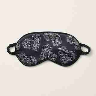 MASQUE DE SOMMEIL EN SATIN – CŒURS EN POINTILLÉ, NOIR