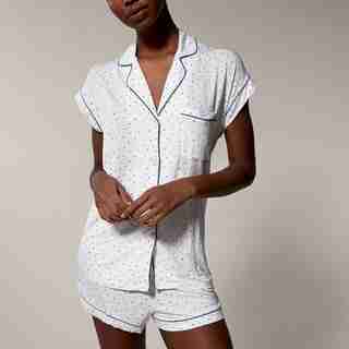 LOVE AND LORE PJ SHORT SET WHISPER WHITE AND DUSK DOTS EXTRA LARGE