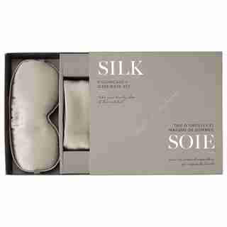 SILK SLEEP MASK & PILLOW CASE SET GREY