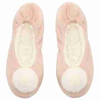 LOVE AND LORE VELOUR POM POM SLIPPER SOFT BLUSH SMALL-MEDIUM