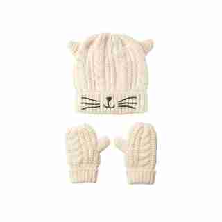 KID’S KITTY HAT & MITTEN SET IVORY 4-6 YR