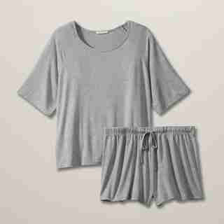 LOVE AND LORE COMFY PJ SHORT SET HEATHER GREY SMALL