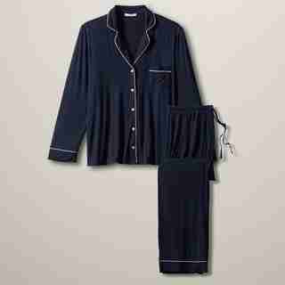 LOVE AND LORE PIPED PJ SET NAVY SMALL