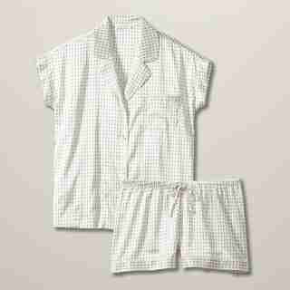 LOVE AND LORE SILKY PJ SHORT SET IVORY DASHES SMALL
