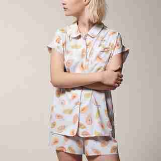 LOVE AND LORE POPLIN PJ SHORT SET PAPAYA MEDIUM