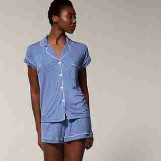 LOVE AND LORE PJ SHORT SET DENIM BLUE AND WHISPER WHITE MEDIUM