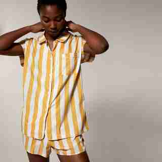 LOVE AND LORE POPLIN PJ SHORT SET AWNING STRIPE MUSTARD MEDIUM