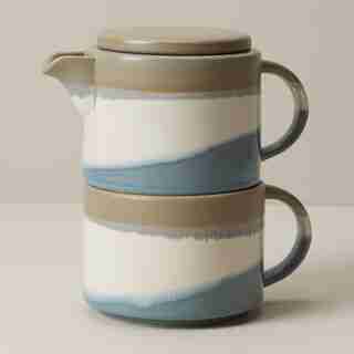 BLUE GREY DIPPED CERAMIC TEA-FOR-ONE