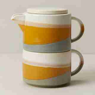 GOLDEN LIGHT DIPPED CERAMIC TEA-FOR-ONE