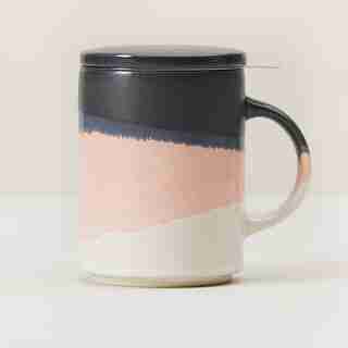 DUSTY ROSE DIPPED CERAMIC TEA MUG WITH INFUSER