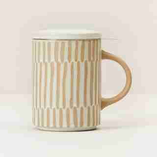 IVORY WAXED RESIST CERAMIC TEA MUG