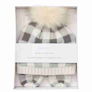 Plaid Grey Hat & Mitt Set