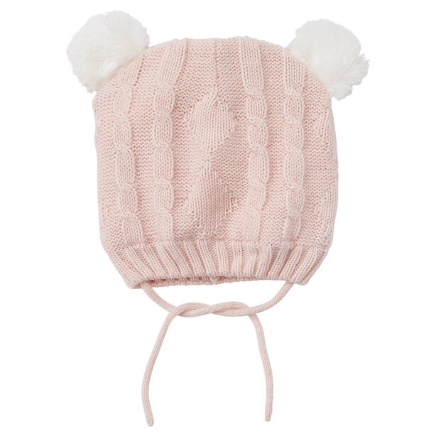 Knit Hat with fur ears Blush 0-12 Months