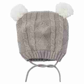 Knit Hat with fur ears Grey 0-12 Months