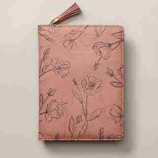 REFILLABLE ZIP JOURNAL SKETCHED FLORALS TERRACOTTA