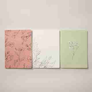 SET OF 3 NOTEBOOKS LARGE SKETCHED FLORALS
