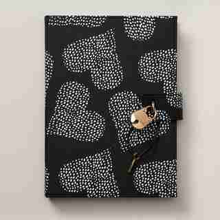 LOCKED DIARY LARGE DOTTED HEARTS BLACK