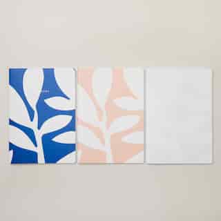 SET OF 3 NOTEBOOKS LARGE BOHO BRIGHT ABSTRACT PALM BLUE