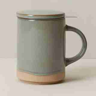 SAGE BRUSH DIPPED CERAMIC TEA MUG WITH INFUSER