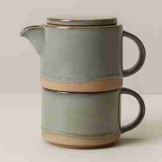 SAGE BRUSH DIPPED CERAMIC TEA-FOR-ONE