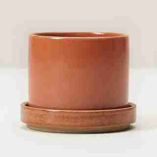 SMALL PLANTER WITH SAUCER SUNSET ORANGE