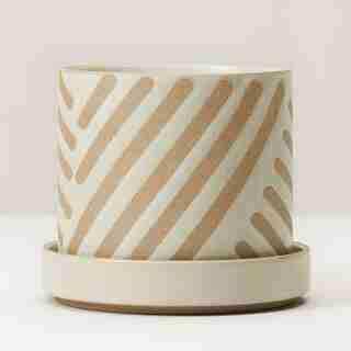 MEDIUM PLANTER WITH SAUCER IVORY CROSSHATCH