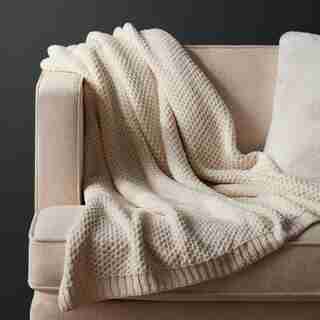 OUI HONEYCOMB CHENILLE THROW ANTIQUE IVORY