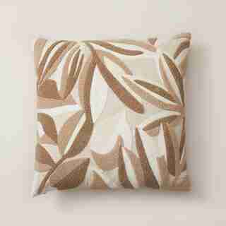 OUI FALLING LEAVES EMBROIDERED PILLOW COVER TAUPE 18” X 18”