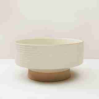 OUI RIDGED CERAMIC PEDESTAL BOWL IVORY